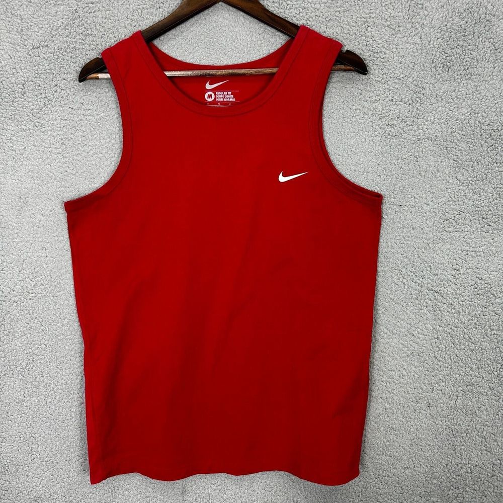 Nike Shirt mens Medium red white Swoosh Tank Top Sleeveless Running athletic gym